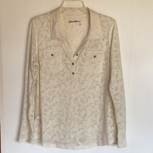 Eddie Bauer ivory floral burnout pattern shirt